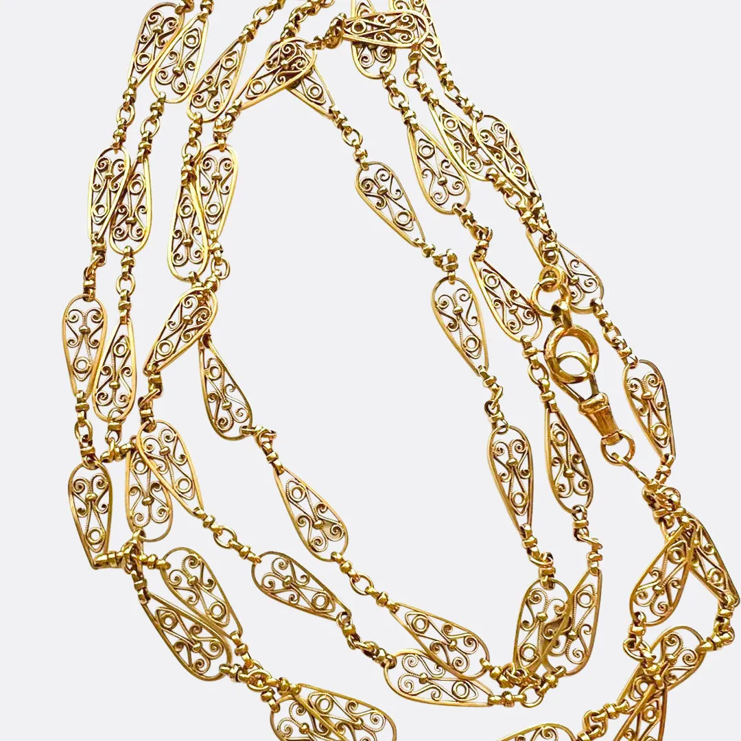 Art Nouveau French 18k Gold Long Chain 60"