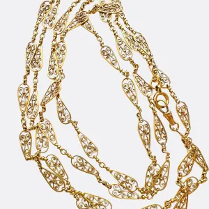 Art Nouveau French 18k Gold Long Chain 60"