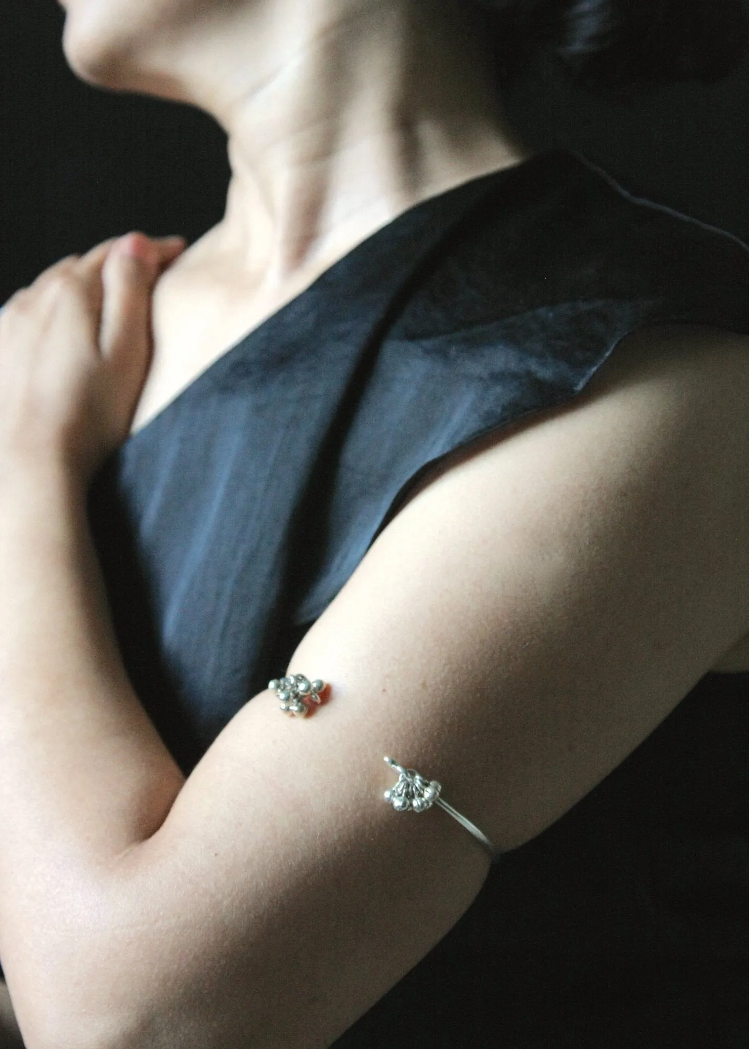 Artistic, bangle anklet with silver ball cluster- can also be worn as an arm band