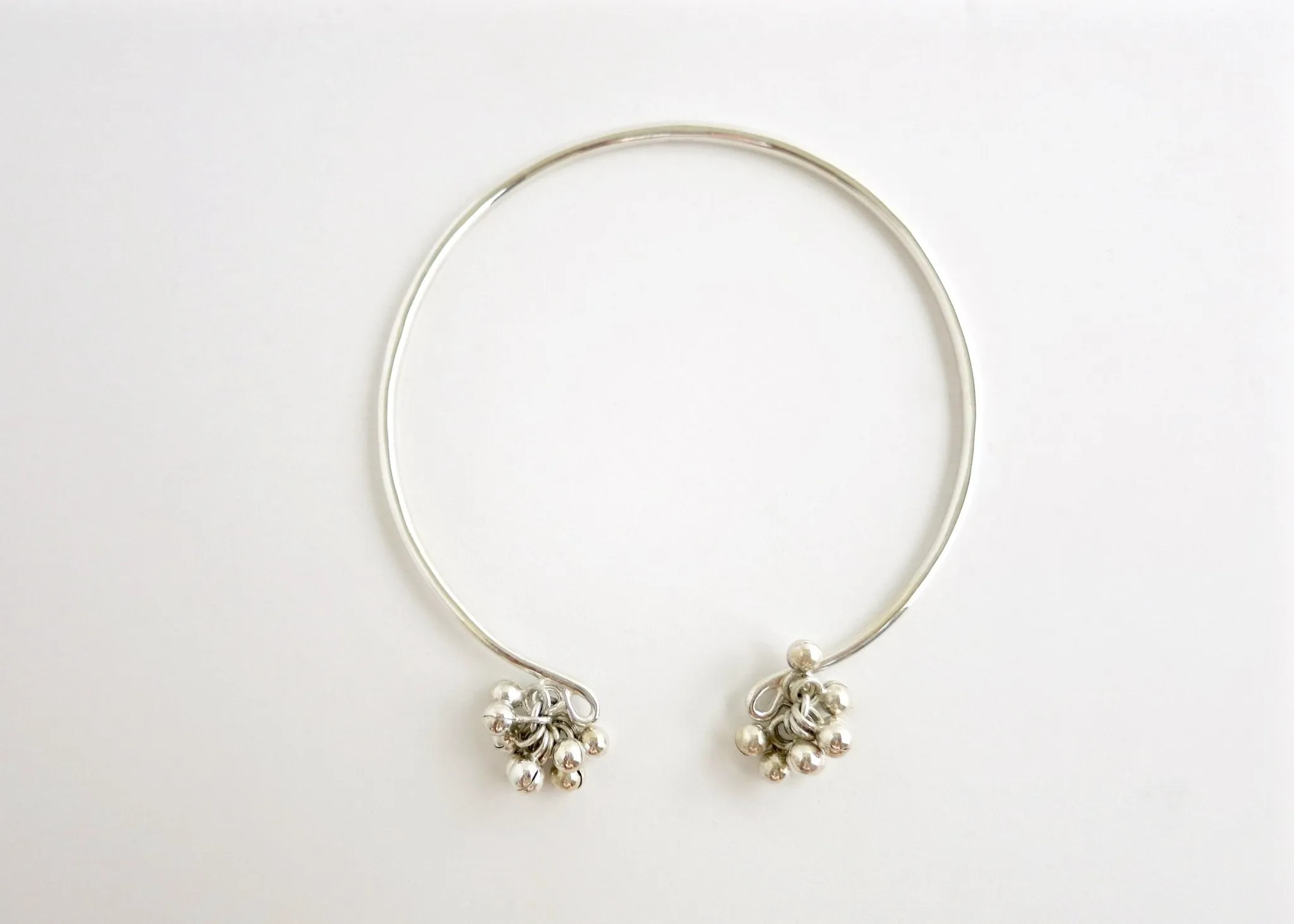 Artistic, bangle anklet with silver ball cluster- can also be worn as an arm band