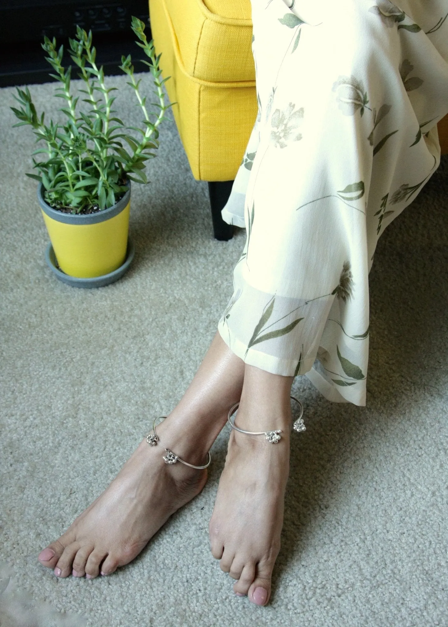Artistic, bangle anklet with silver ball cluster- can also be worn as an arm band
