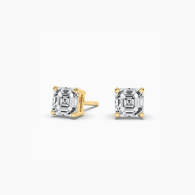 Asscher Cut Moissanite Stud Earrings For Men, Women,Unisex