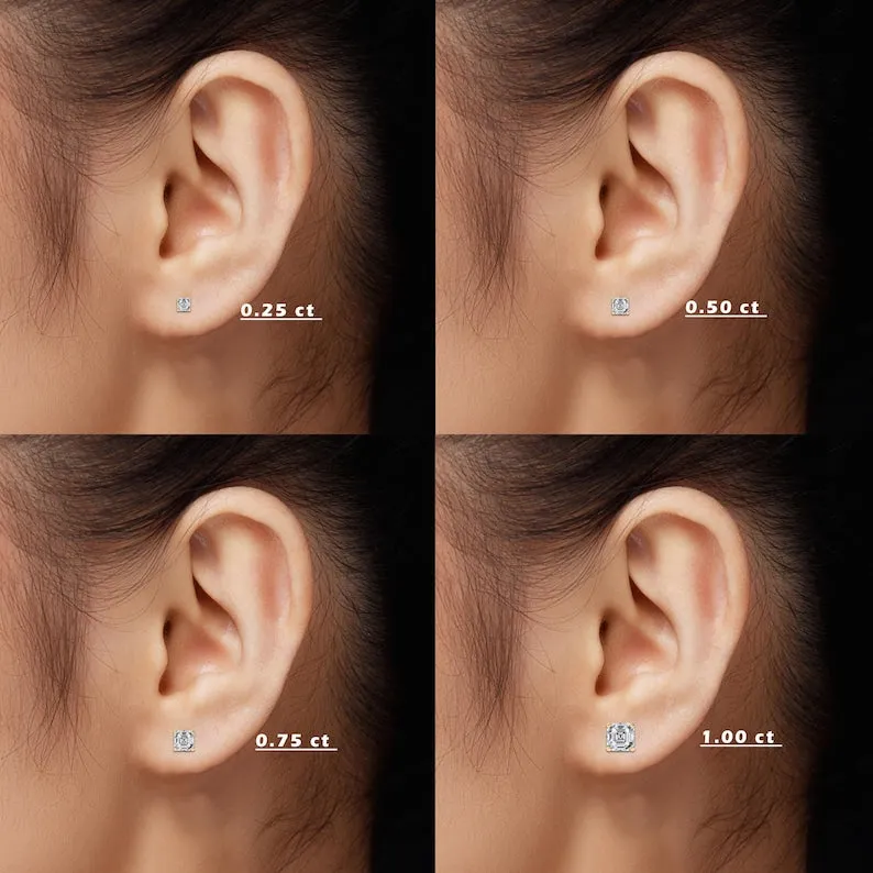Asscher Cut Moissanite Stud Earrings For Men, Women,Unisex