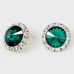 Austrian Emerald Crystal Round Stud Earrings | 7/8" | 122917
