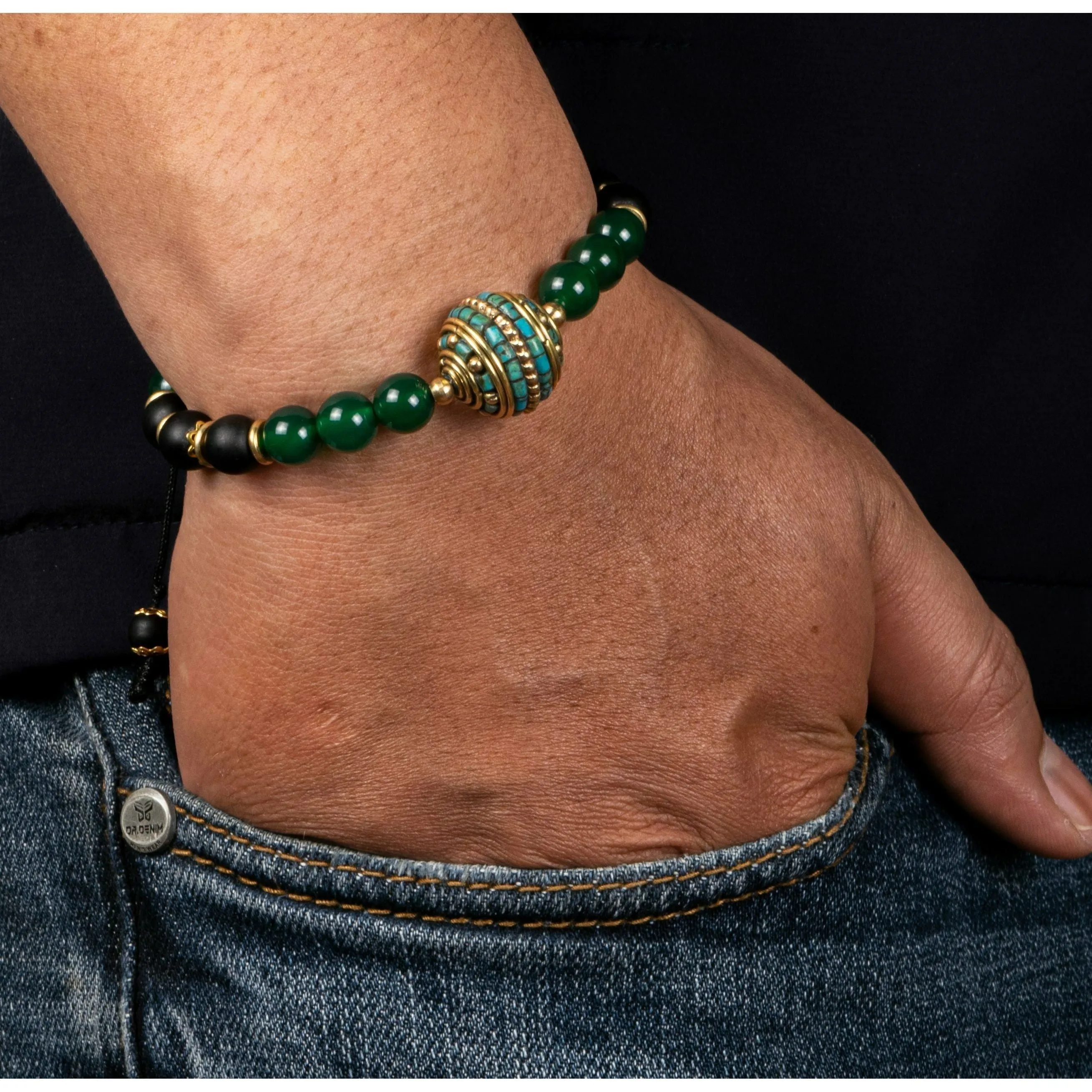 Aventurine and Matt Onyx Prosperity and Protection Bracelet