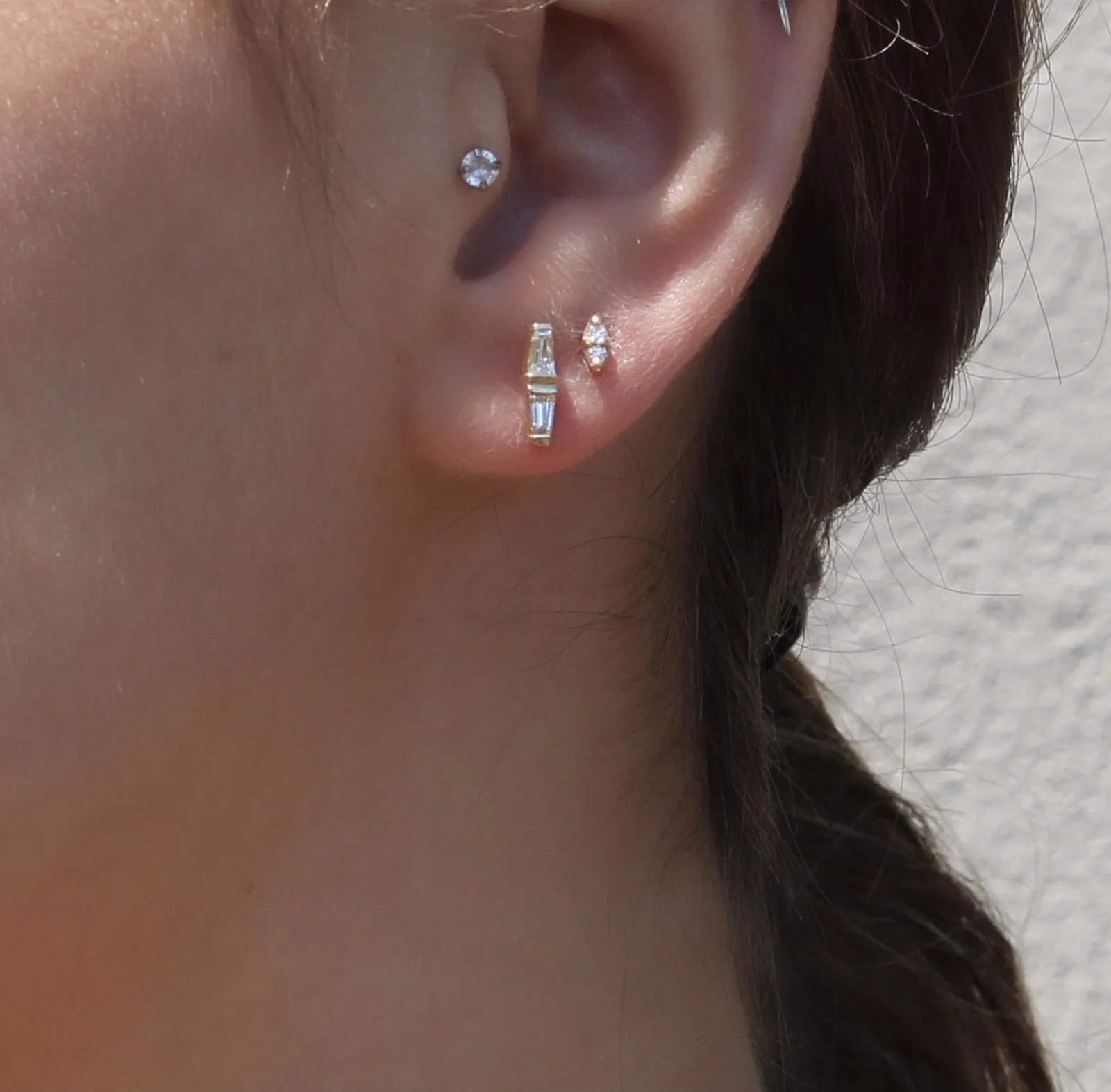 Baguette Diamond Bar Stud Earrings