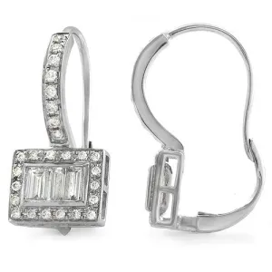 Baguette Diamond Earrings, 18k White Gold