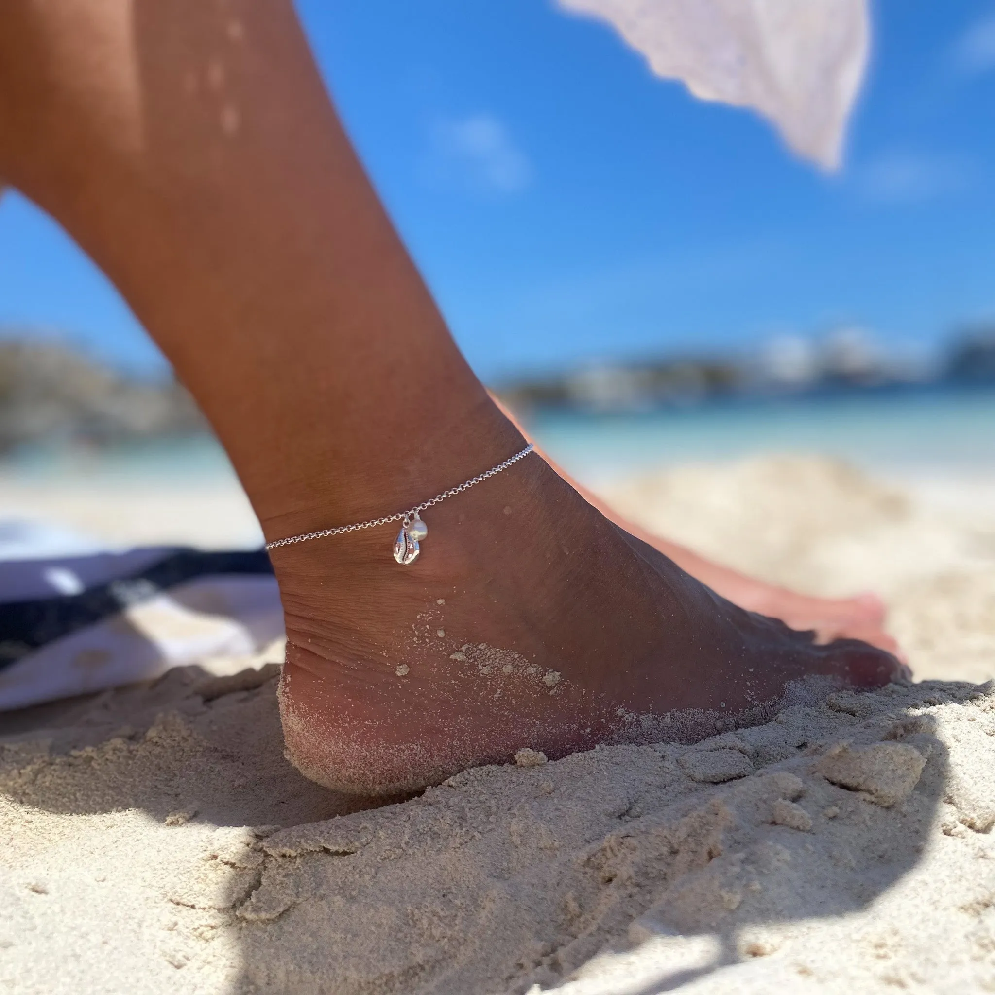 Beach Dreams Cowrie Shell Anklet Silver