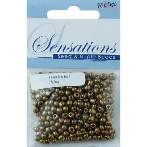 BEAD GLASS SEED 3.6MM ANT MET GOLD 25G