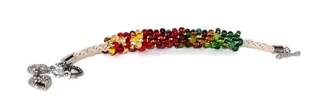 Beaded kumihimo bracelet, The beaded heart bracelet, glass beads, boho chic style