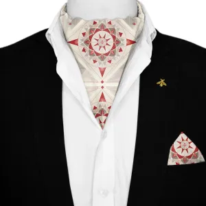 BEAUTIFUL STAR GEOMETRIC SILK ASCOT WITH LAPEL PIN AND POCKET SQUARE