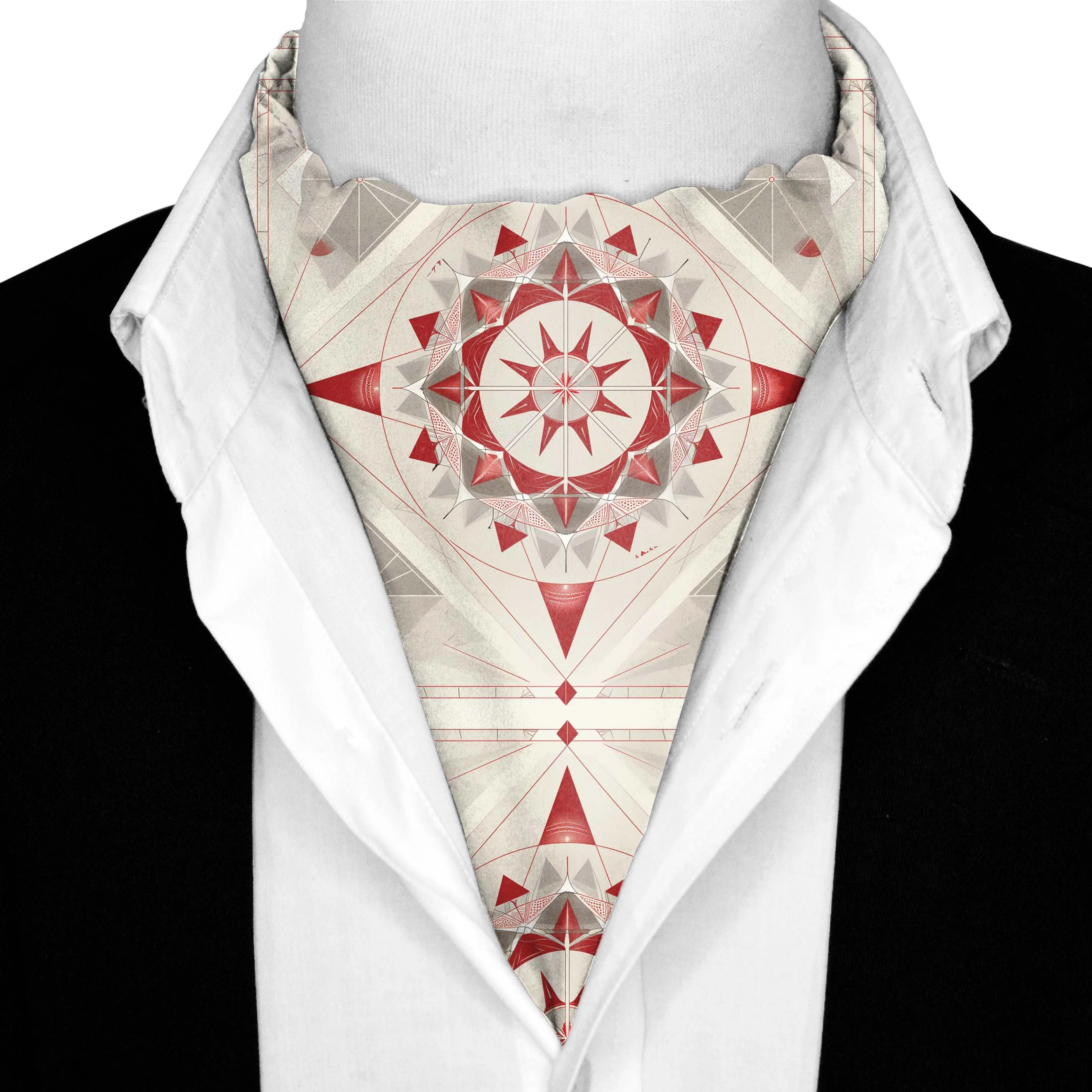 BEAUTIFUL STAR GEOMETRIC SILK ASCOT WITH LAPEL PIN AND POCKET SQUARE