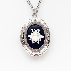 Bee Cameo Locket Necklace in Silver