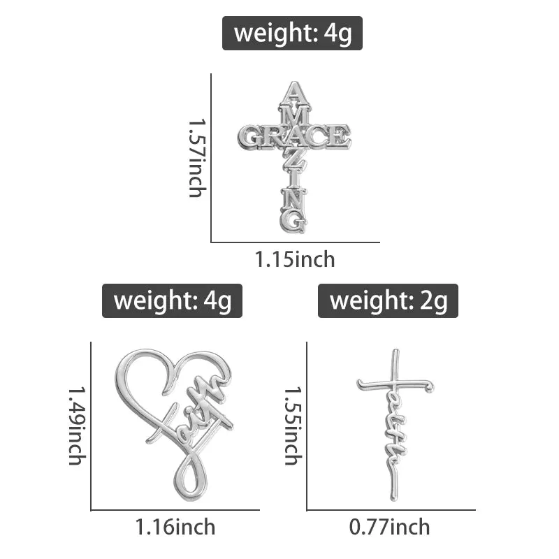 Believers Live Forever Jesus Enamel Pins Heart Cross Brooches