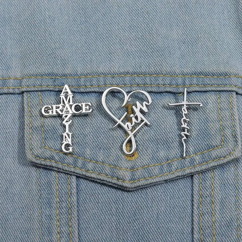 Believers Live Forever Jesus Enamel Pins Heart Cross Brooches
