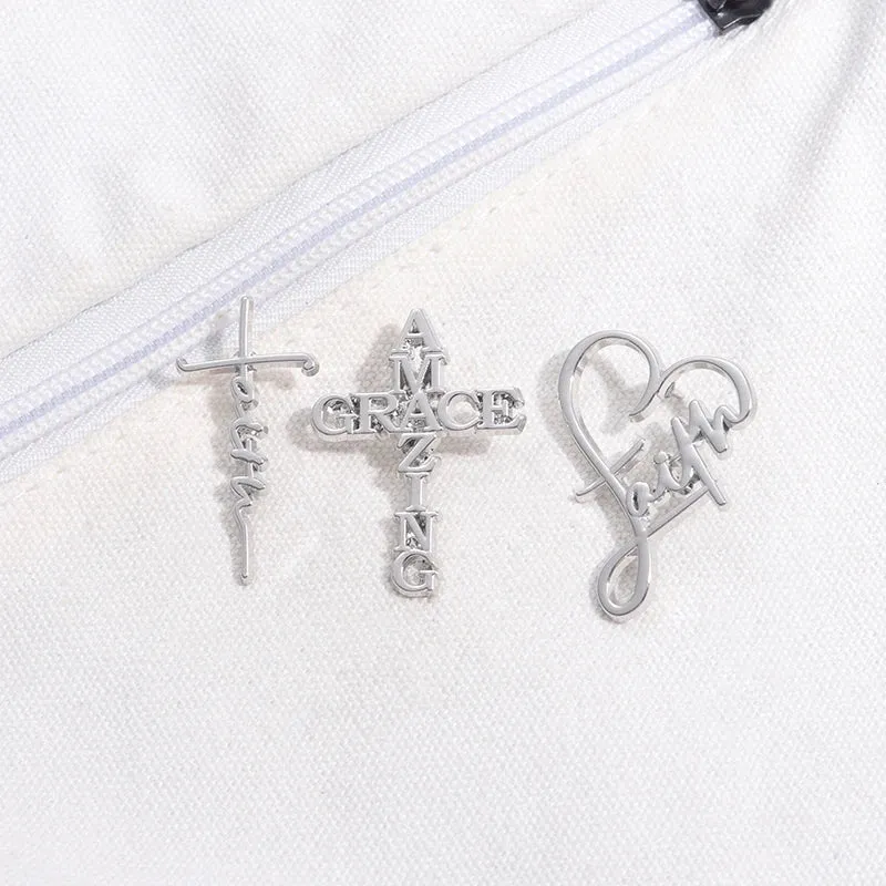 Believers Live Forever Jesus Enamel Pins Heart Cross Brooches