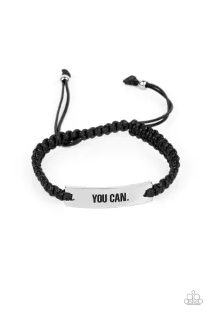 Beyond Belief - Black - "You Can" Inspirational Leather Urban Paparazzi Pull-Cord Bracelet