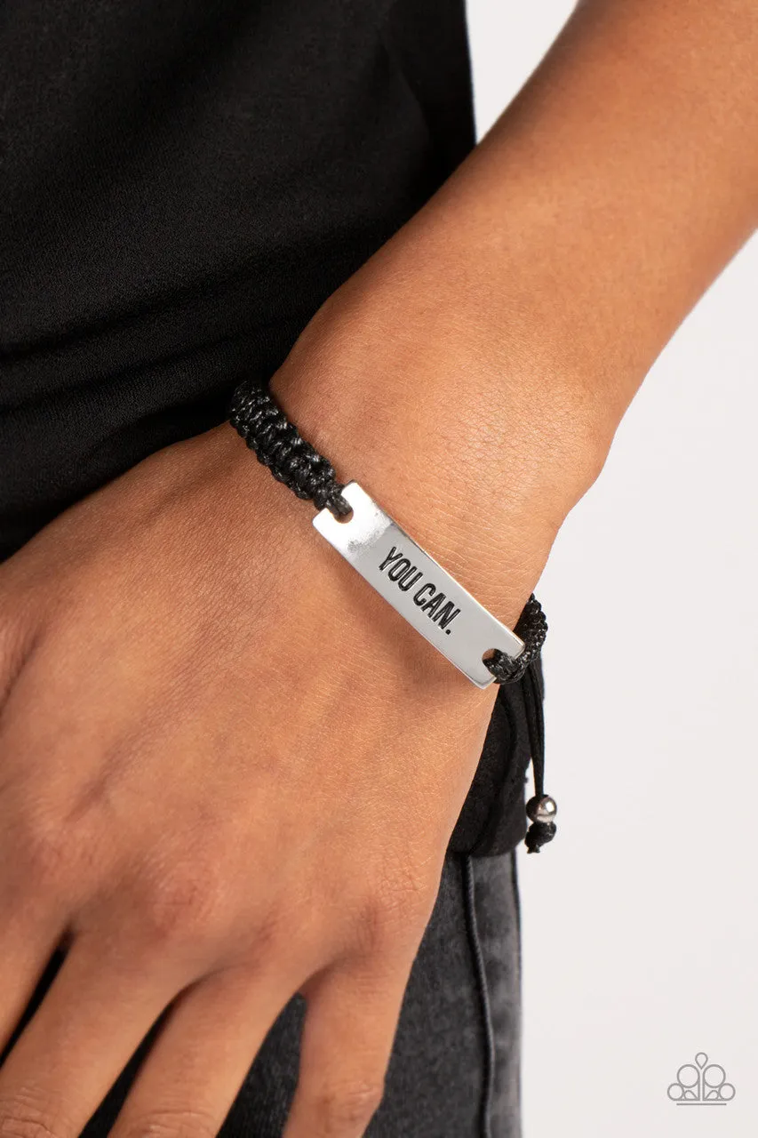 Beyond Belief - Black - "You Can" Inspirational Leather Urban Paparazzi Pull-Cord Bracelet