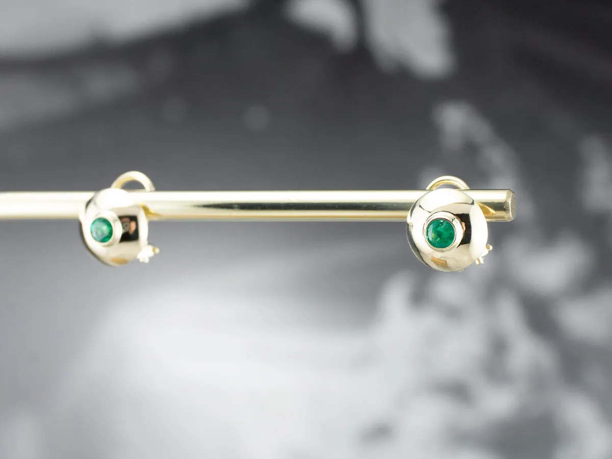 Bezel Set Emerald Gold Stud Earrings