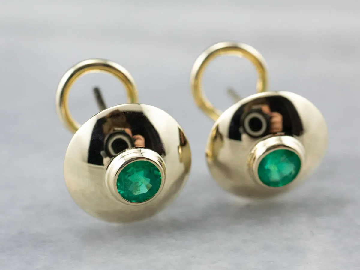 Bezel Set Emerald Gold Stud Earrings
