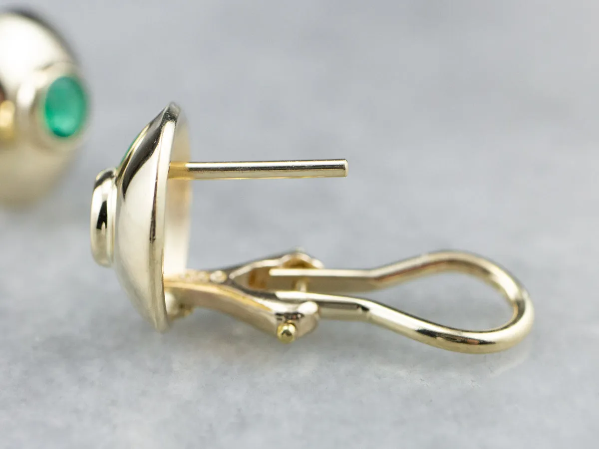 Bezel Set Emerald Gold Stud Earrings