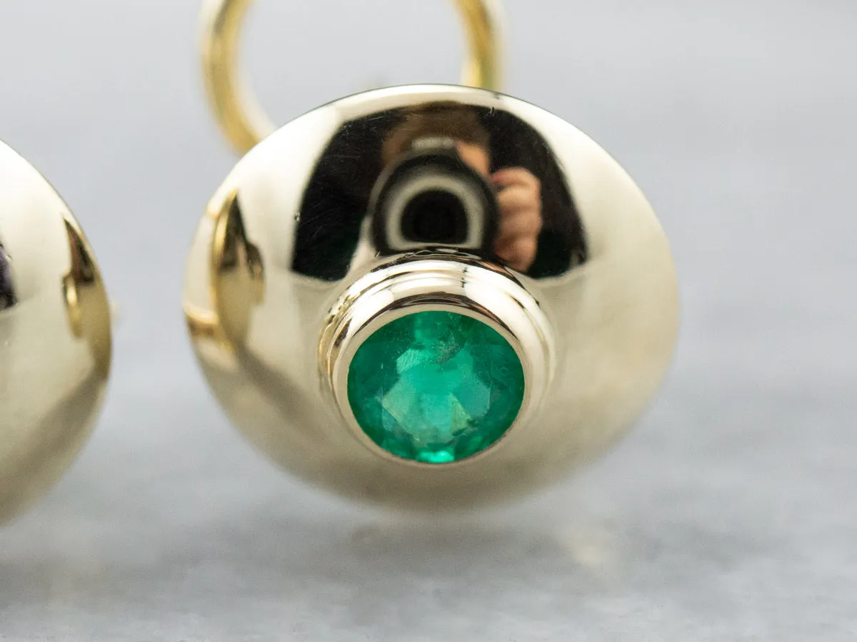 Bezel Set Emerald Gold Stud Earrings