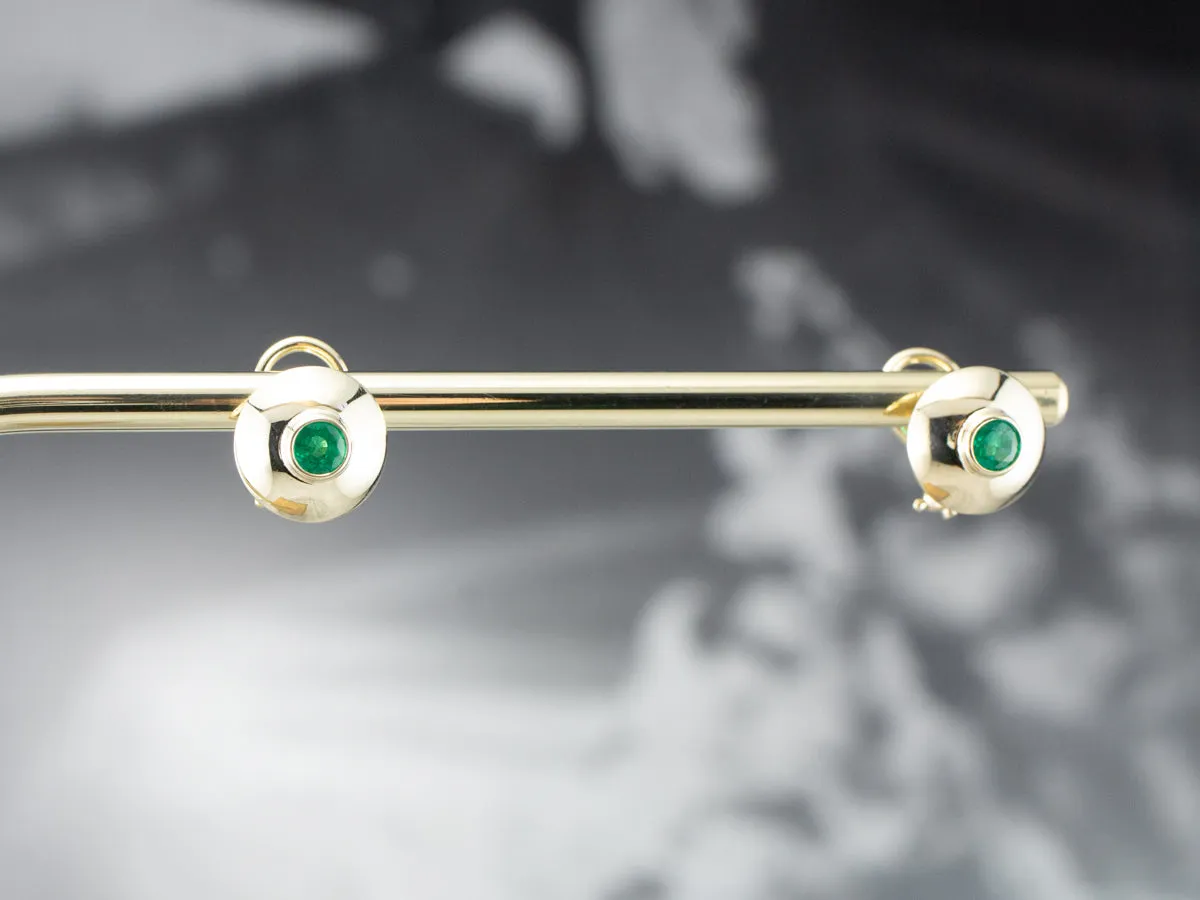 Bezel Set Emerald Gold Stud Earrings