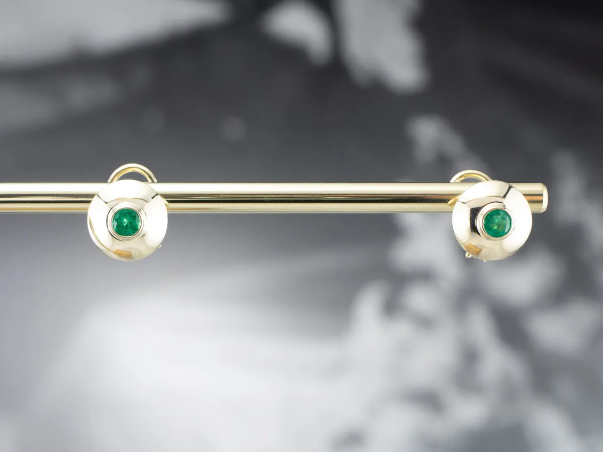 Bezel Set Emerald Gold Stud Earrings