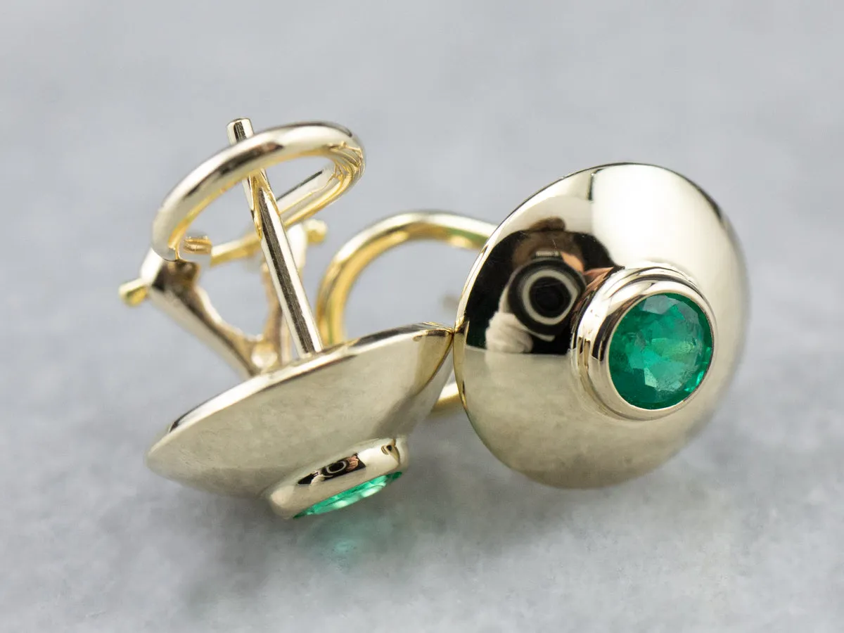 Bezel Set Emerald Gold Stud Earrings