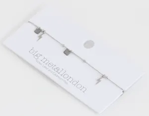 Big Metal London - Emilia Lightning Charm Shell Anklet - Silver