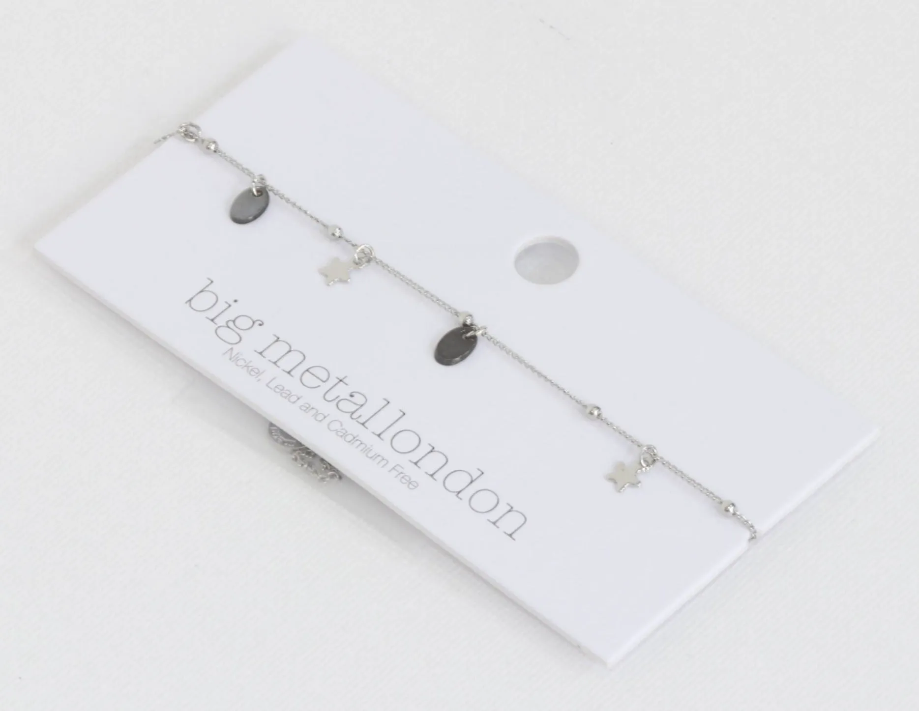 Big Metal London - Emilia Star Charm Shell Anklet - Silver