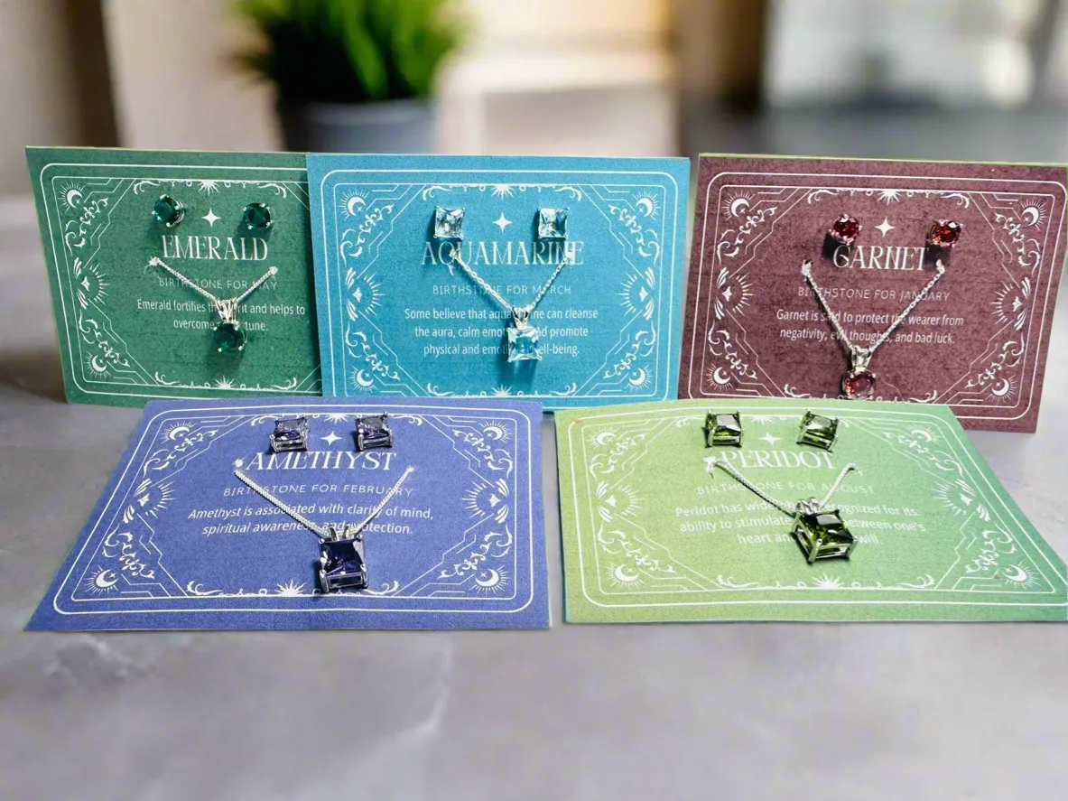Birthstone Jewelry Set, Gemstone Earrings and Necklace sets