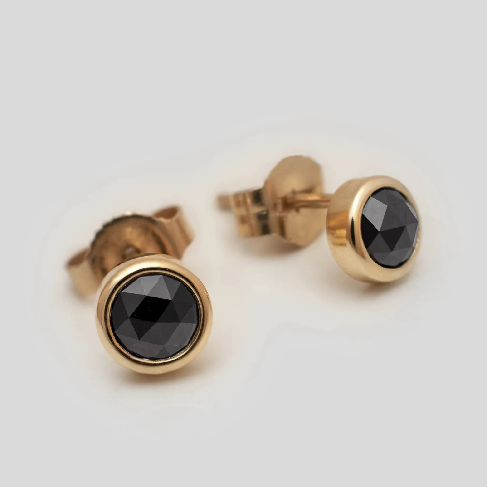 Black Diamond 14K Yellow Gold Stud Earrings - Sold as Pair