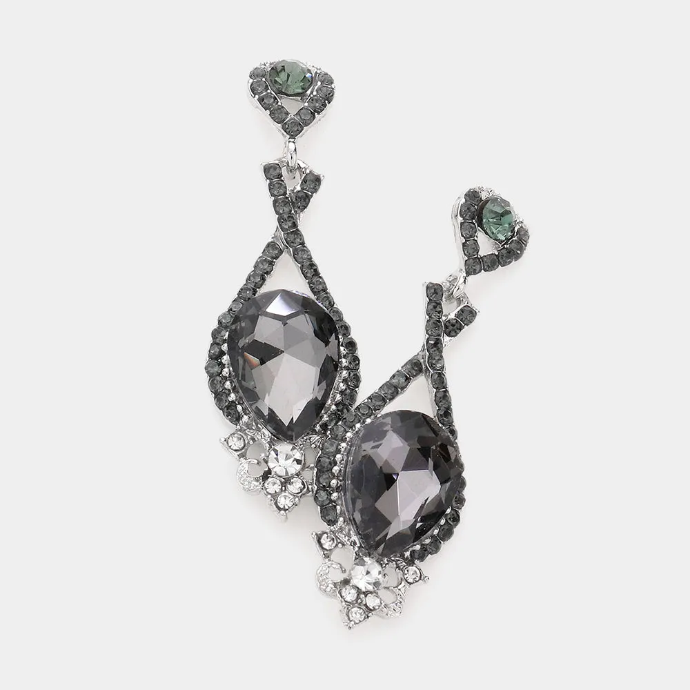 Black Diamond Crystal Rhinestone and Teardrop Pageant Earrings | Prom Earrings |  193072