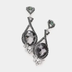 Black Diamond Crystal Rhinestone and Teardrop Pageant Earrings | Prom Earrings |  193072