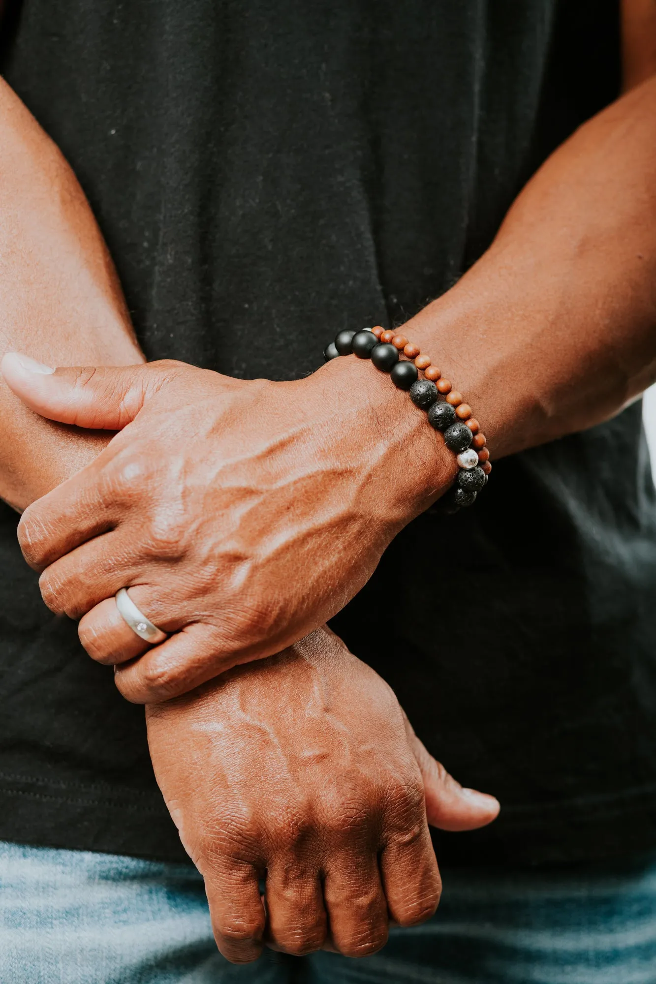 Black Onyx   Lava  Mens Bracelet
