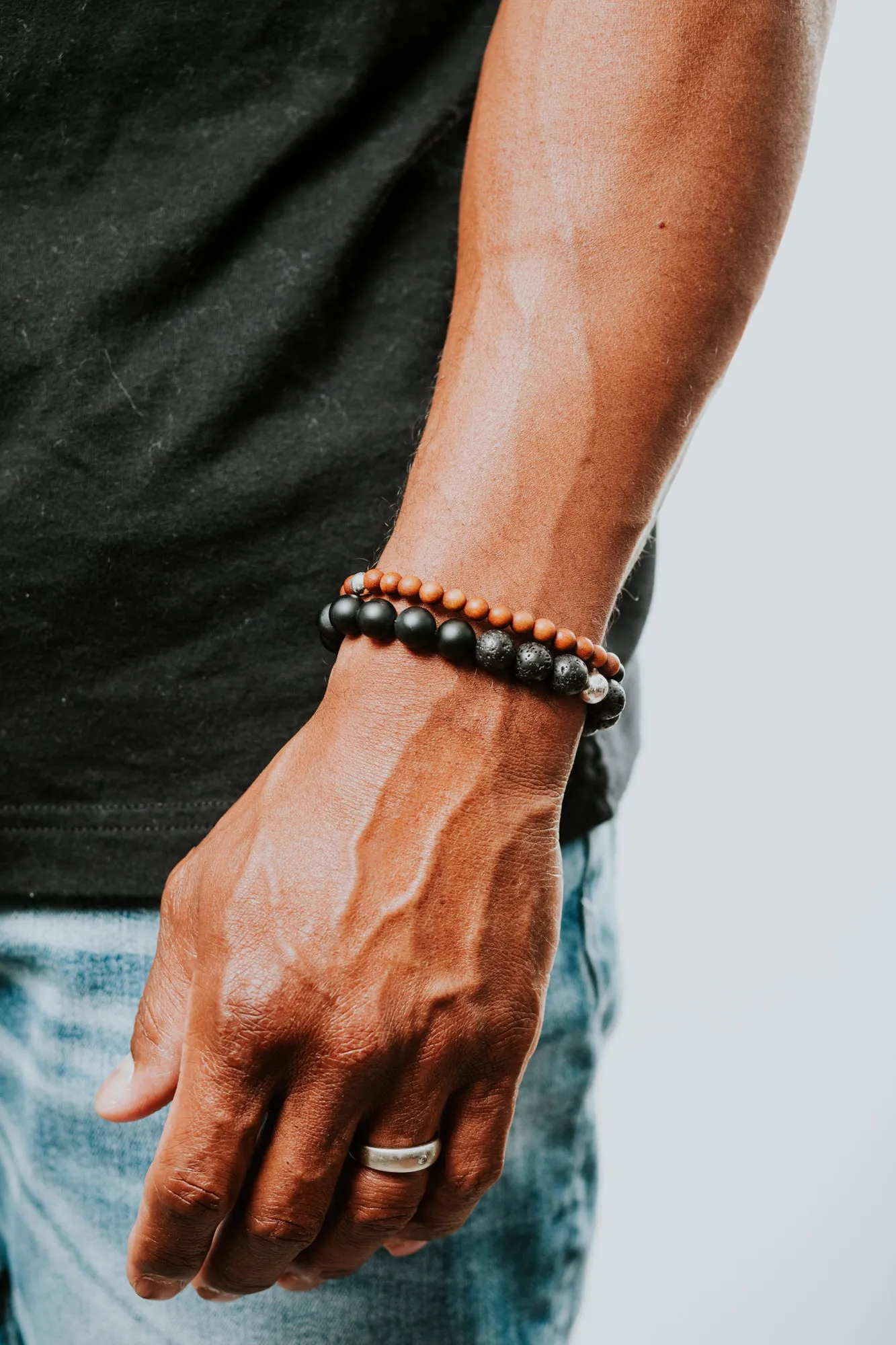 Black Onyx   Lava  Mens Bracelet