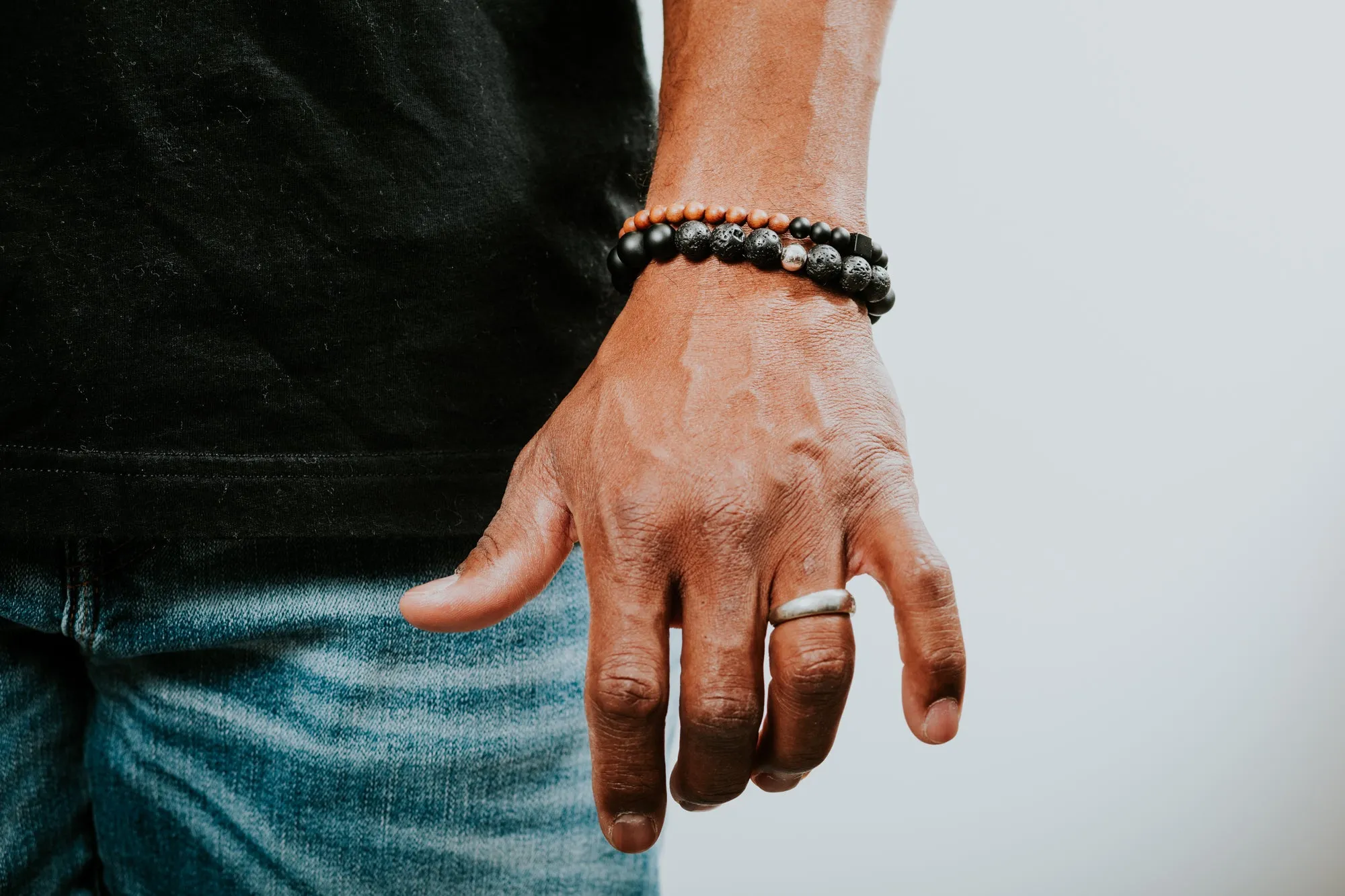 Black Onyx   Lava  Mens Bracelet