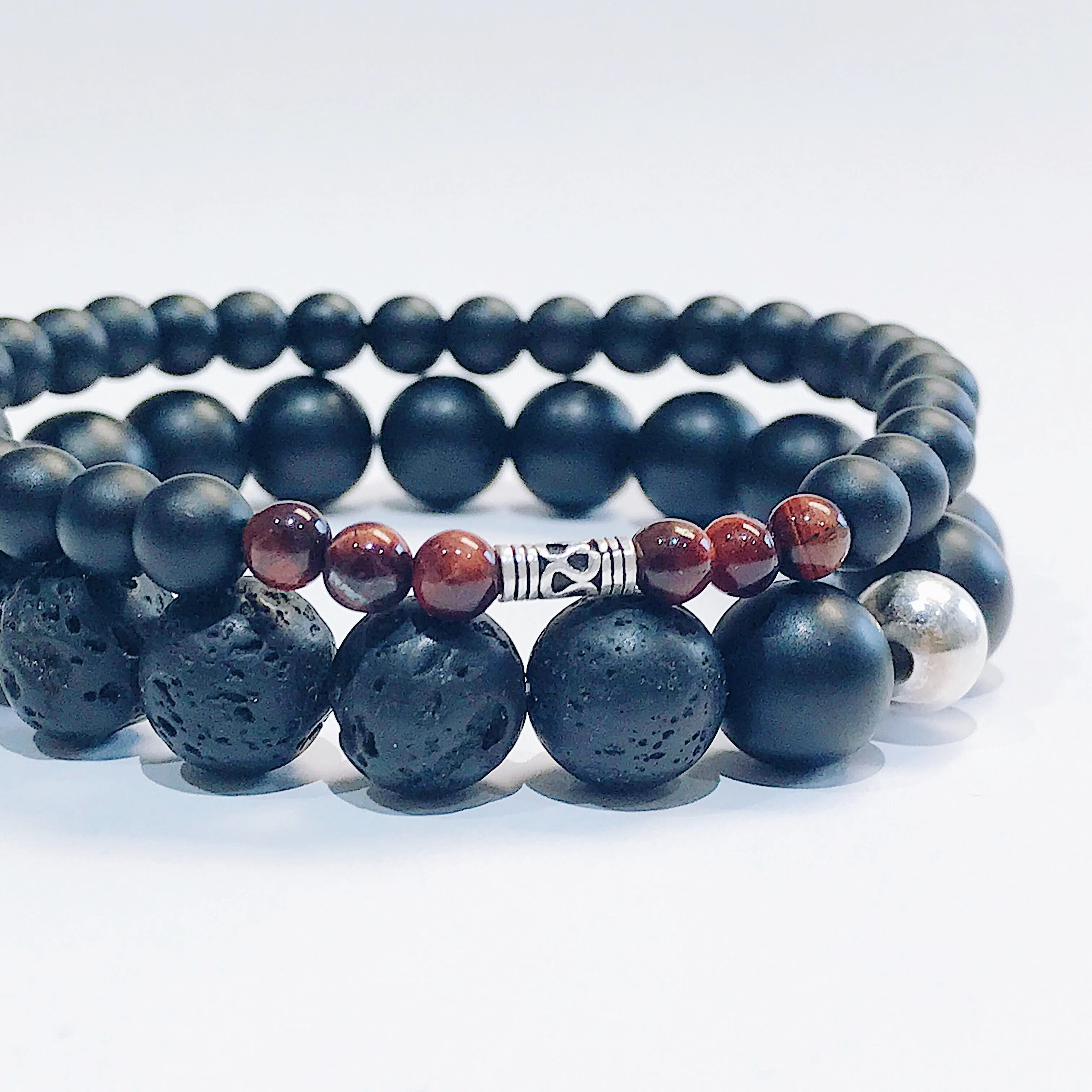 Black Onyx   Lava  Mens Bracelet
