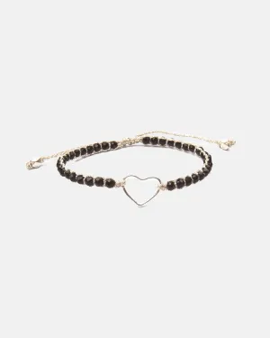 Black Spinel Heart Bracelet | Silver