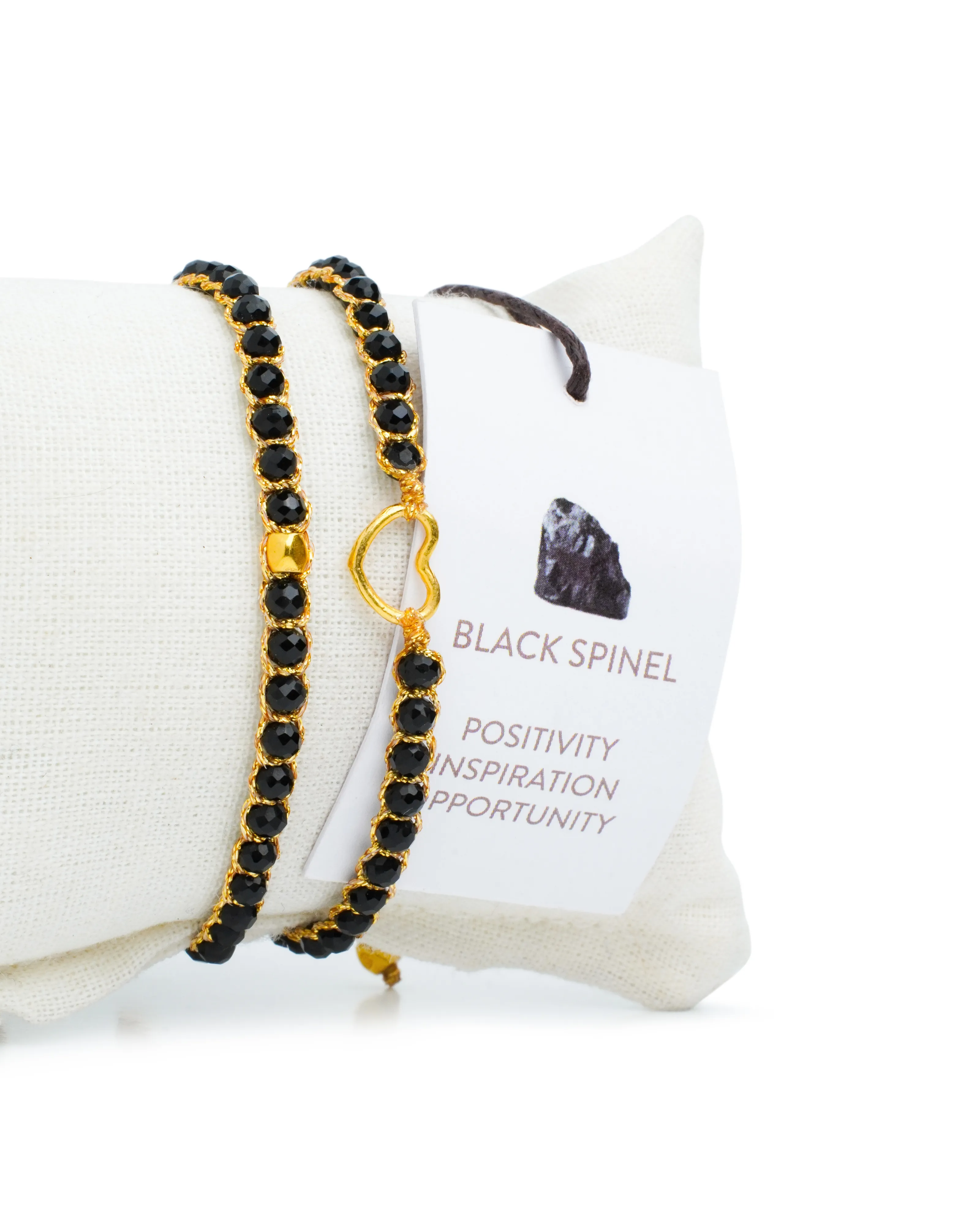 Black Spinel Heart Kids Bracelet | Gold