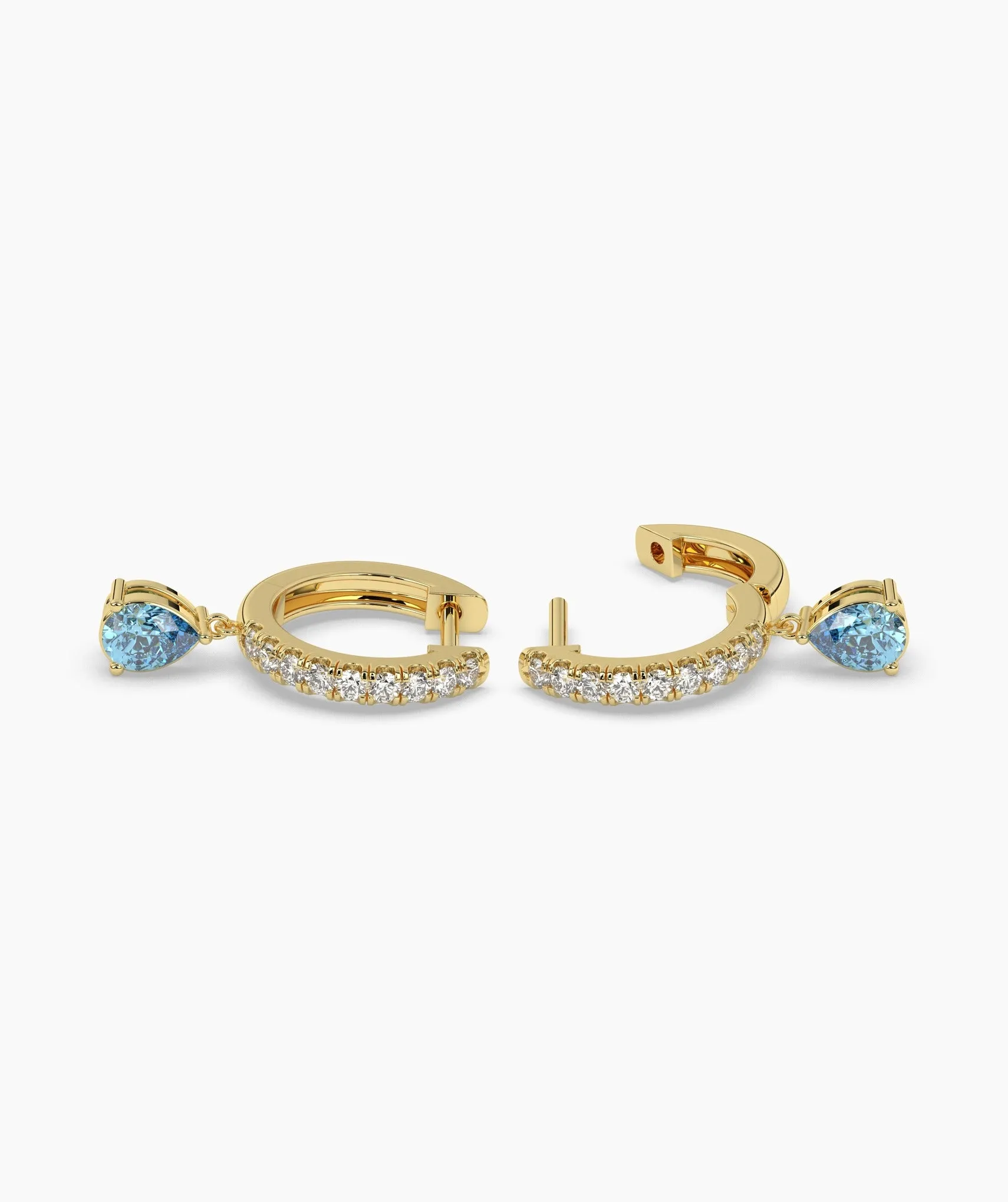 Blue Diamond Drop Hoop Earrings