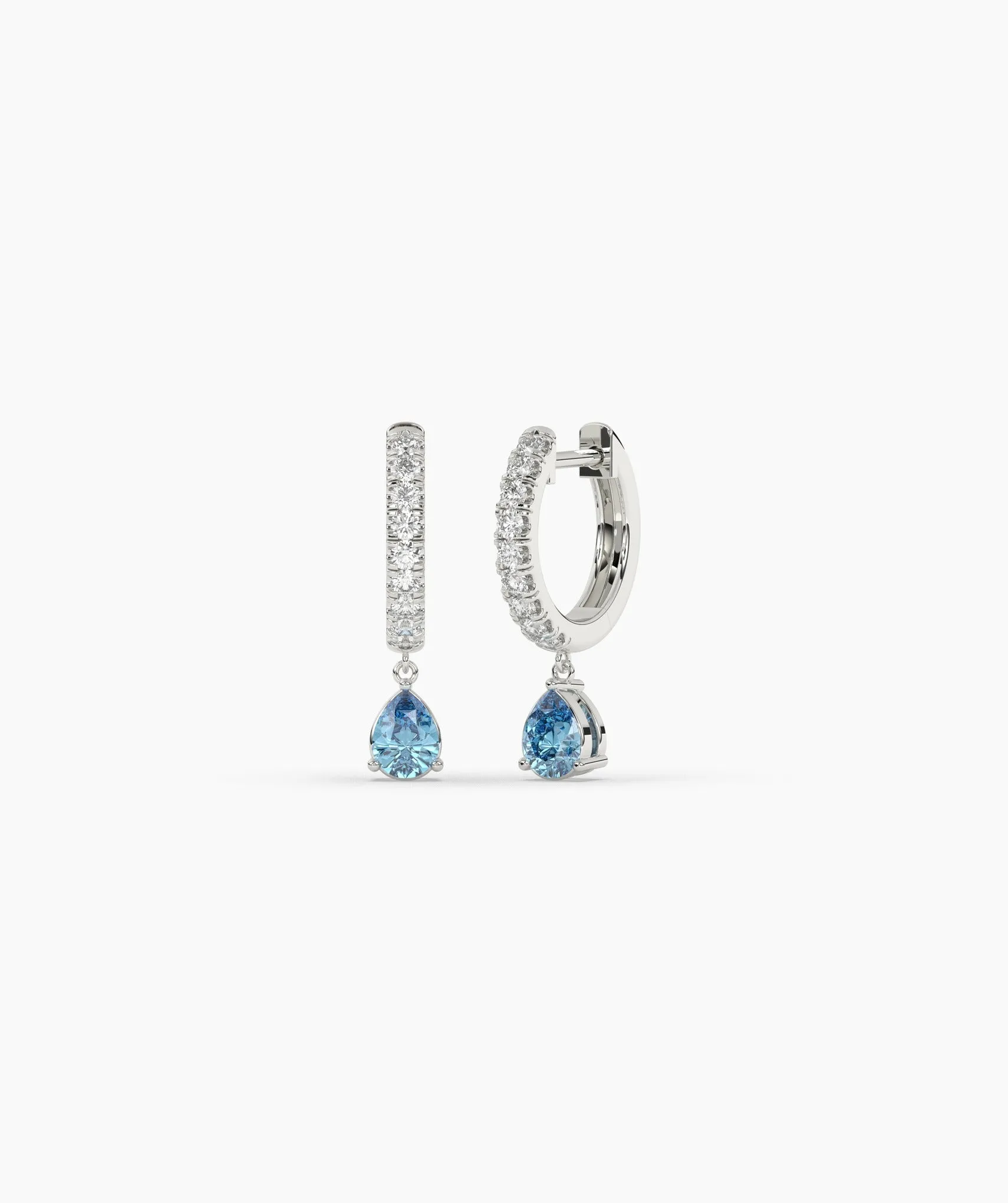 Blue Diamond Drop Hoop Earrings