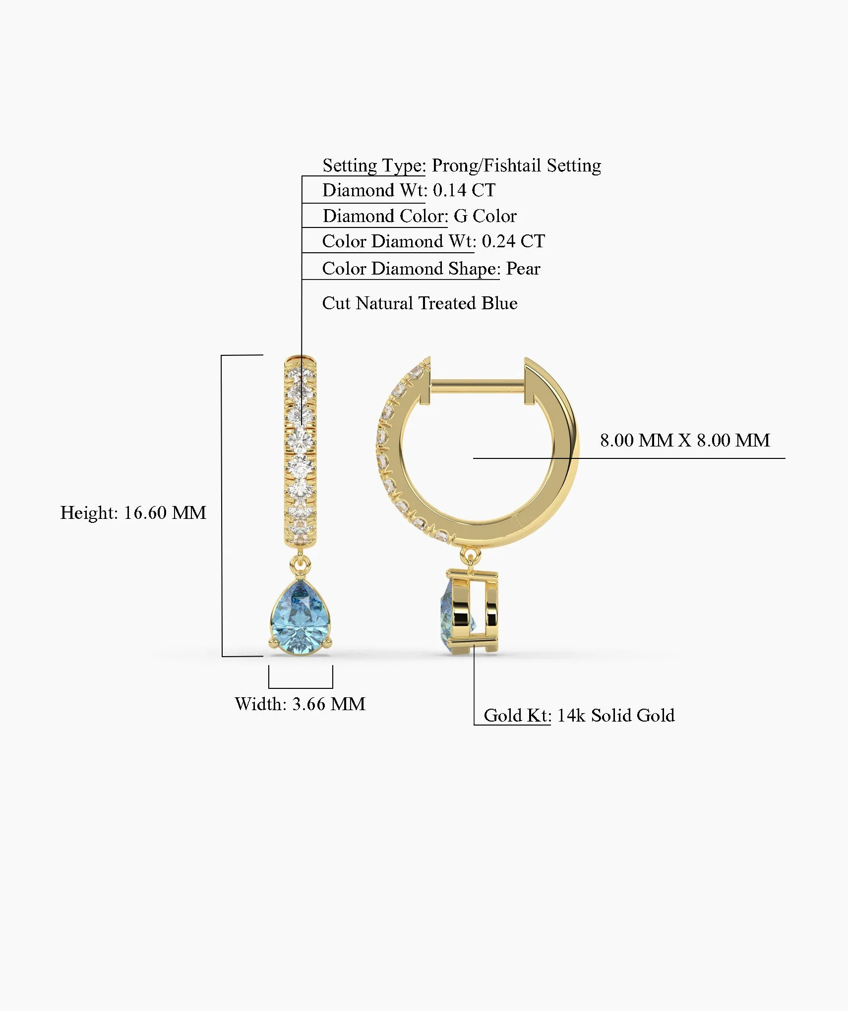 Blue Diamond Drop Hoop Earrings