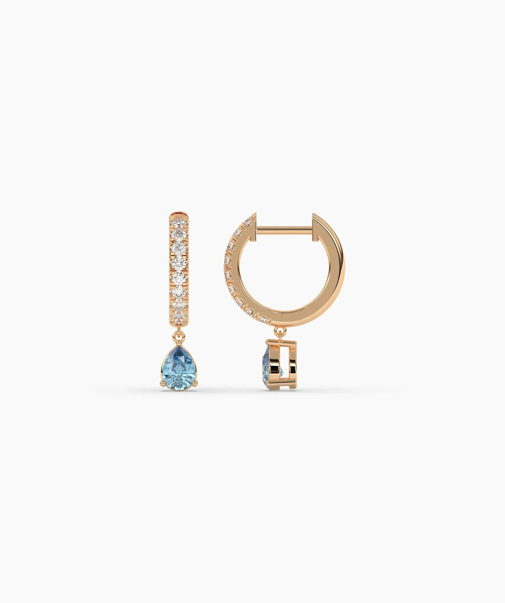 Blue Diamond Drop Hoop Earrings