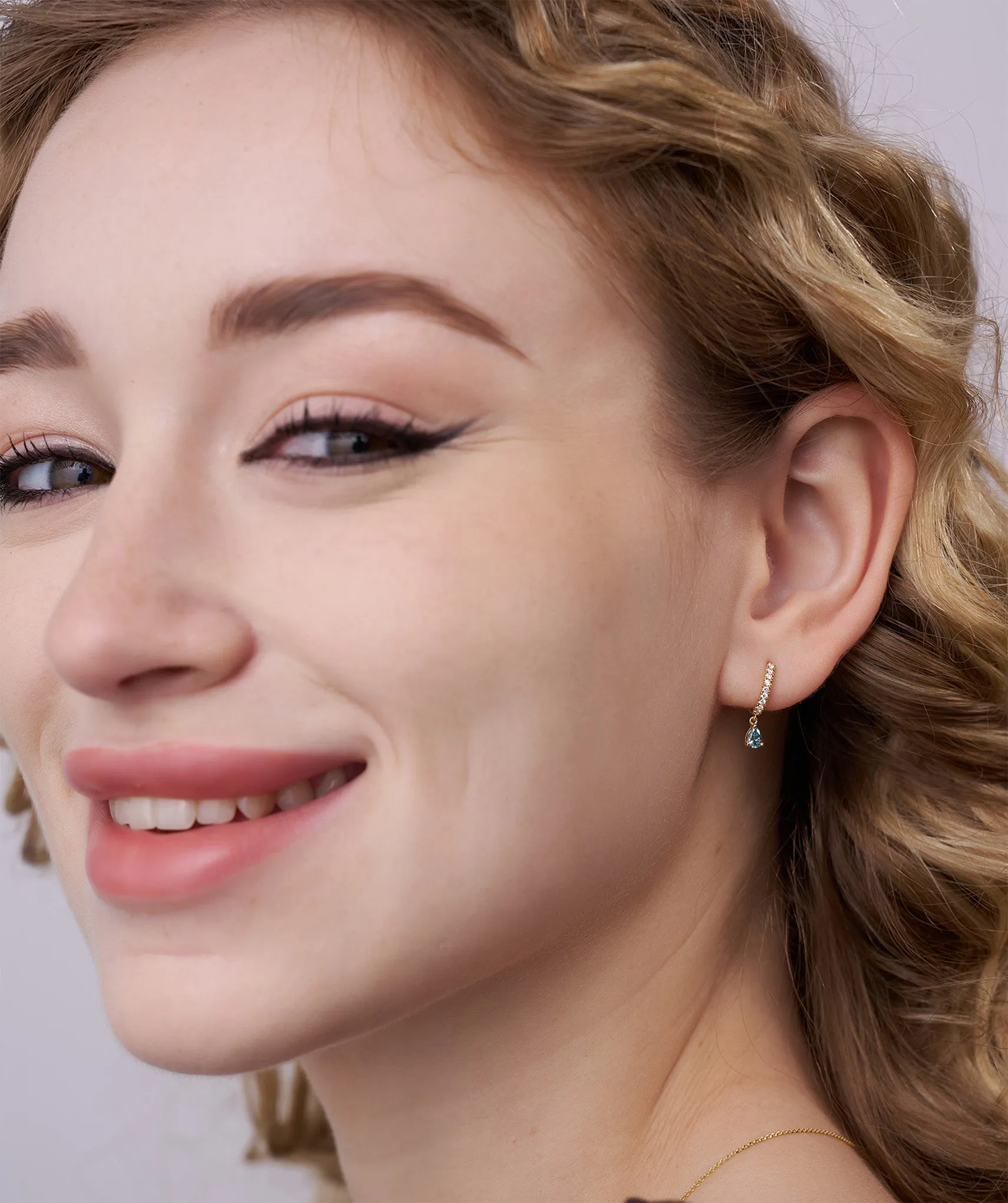 Blue Diamond Drop Hoop Earrings