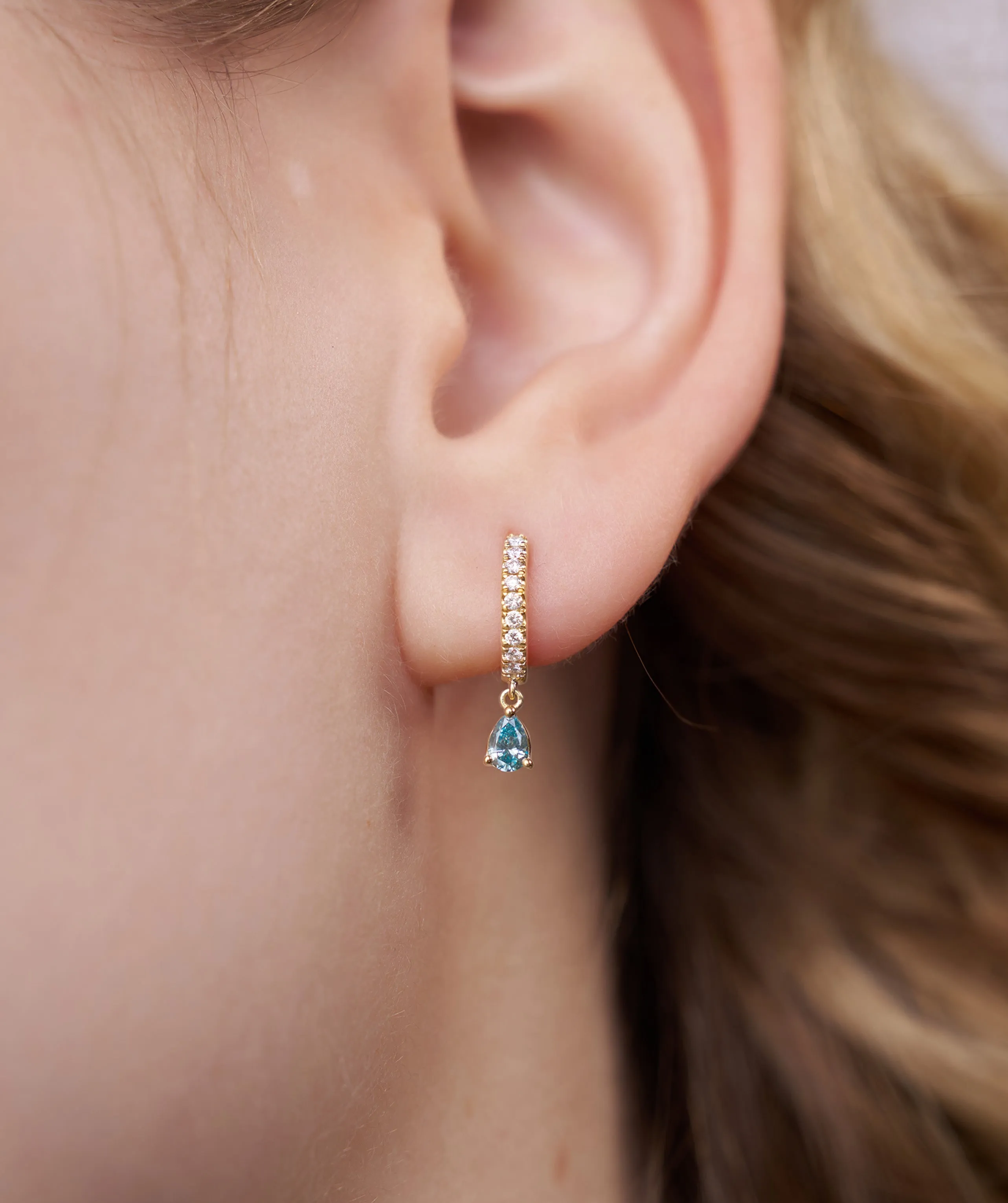 Blue Diamond Drop Hoop Earrings