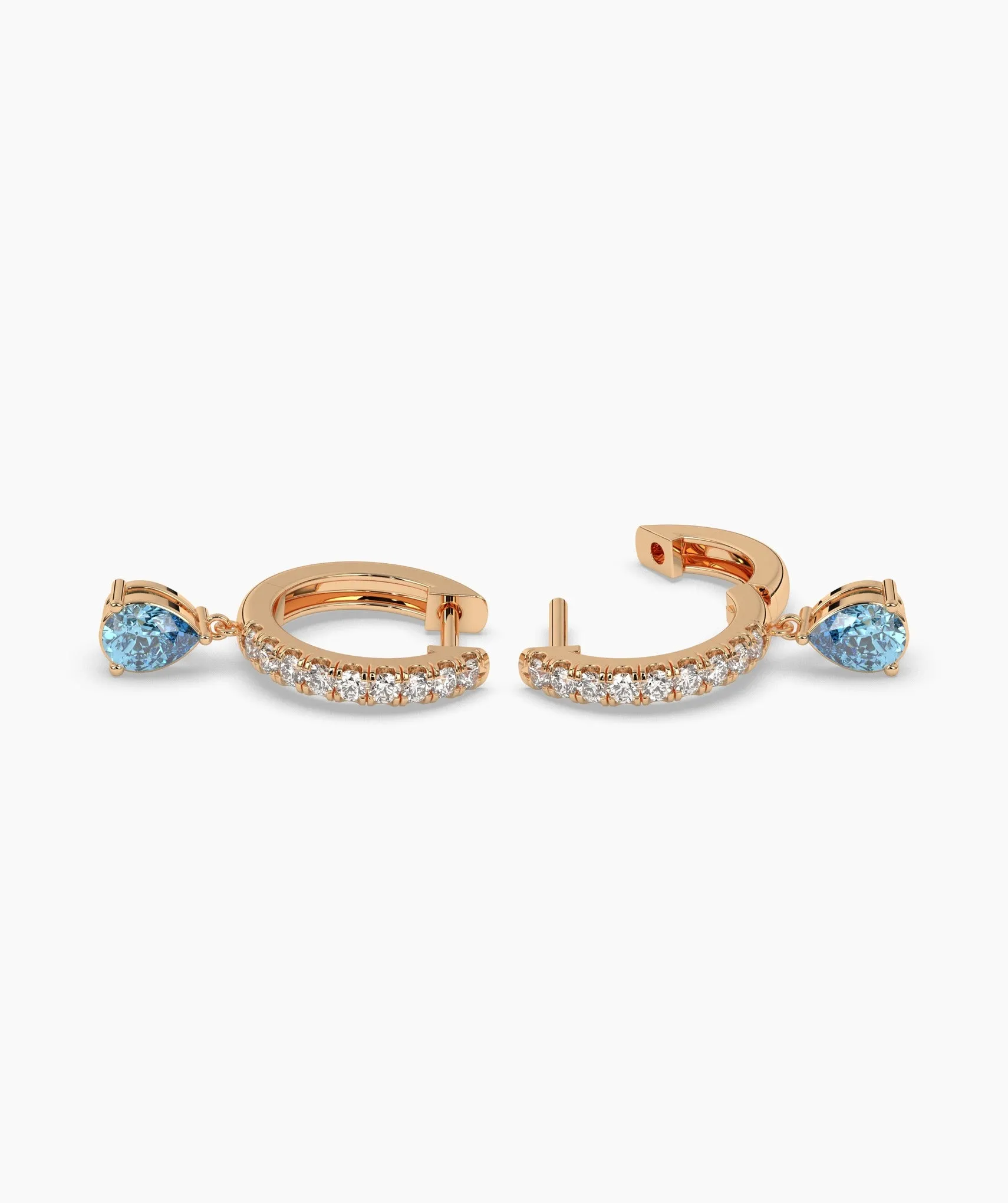 Blue Diamond Drop Hoop Earrings
