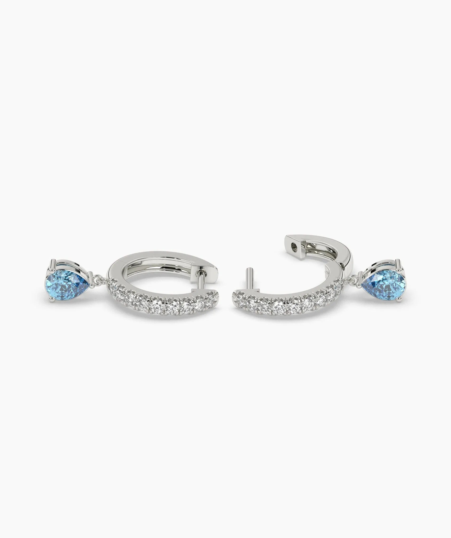Blue Diamond Drop Hoop Earrings