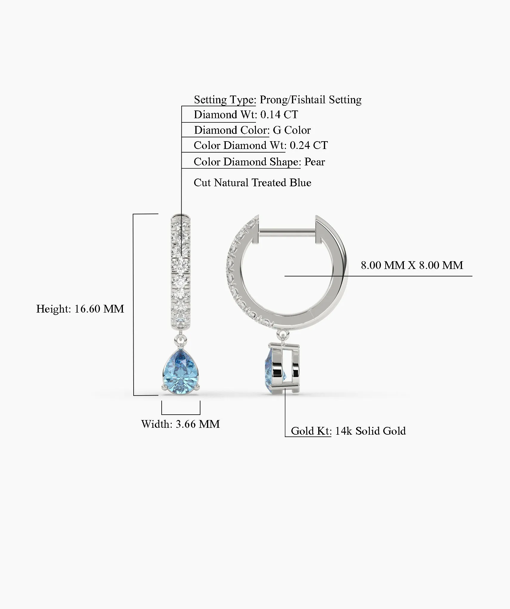 Blue Diamond Drop Hoop Earrings